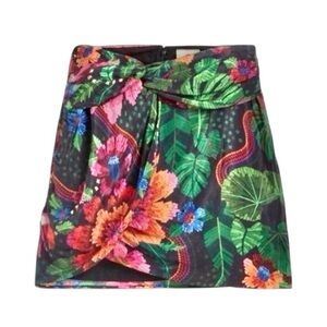 Farm Rio Blooming Garden Floral Wrap Mini Skirt Black Size Medium